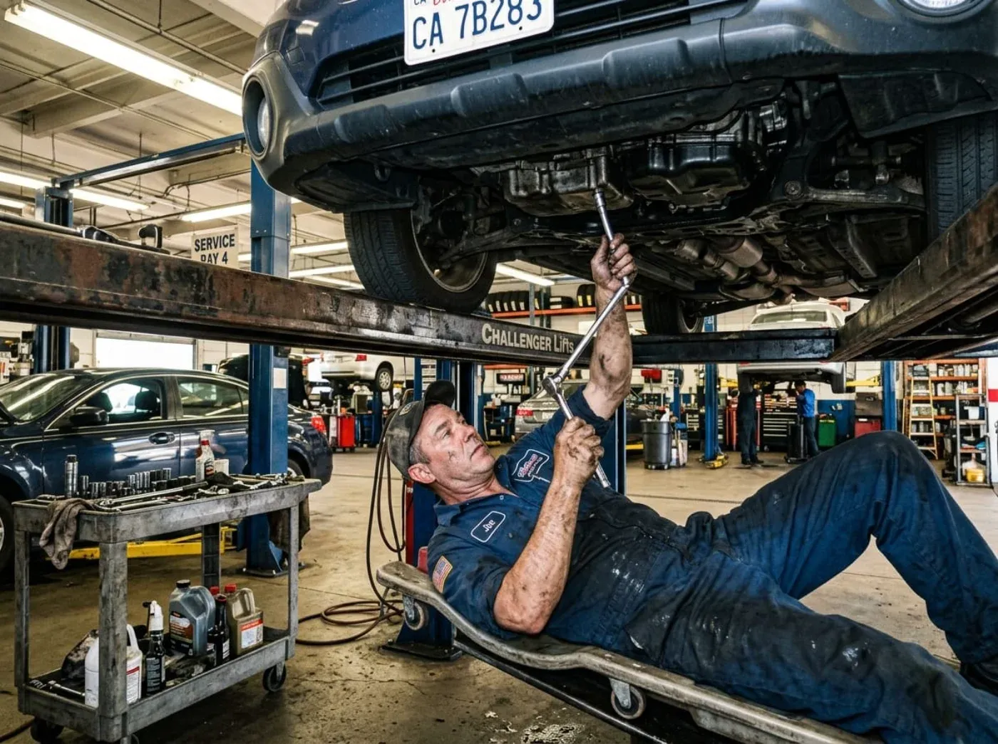 Mechanic Doing Automotive Work Under Car